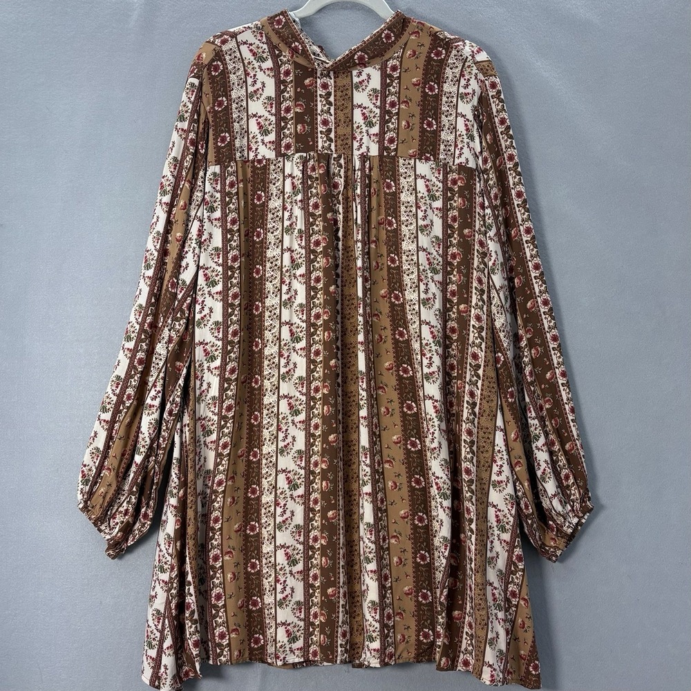 Andre By Unit High‎ Neck Dress Brown Floral Long Sleeve Boho Cottagecore Plus 3X